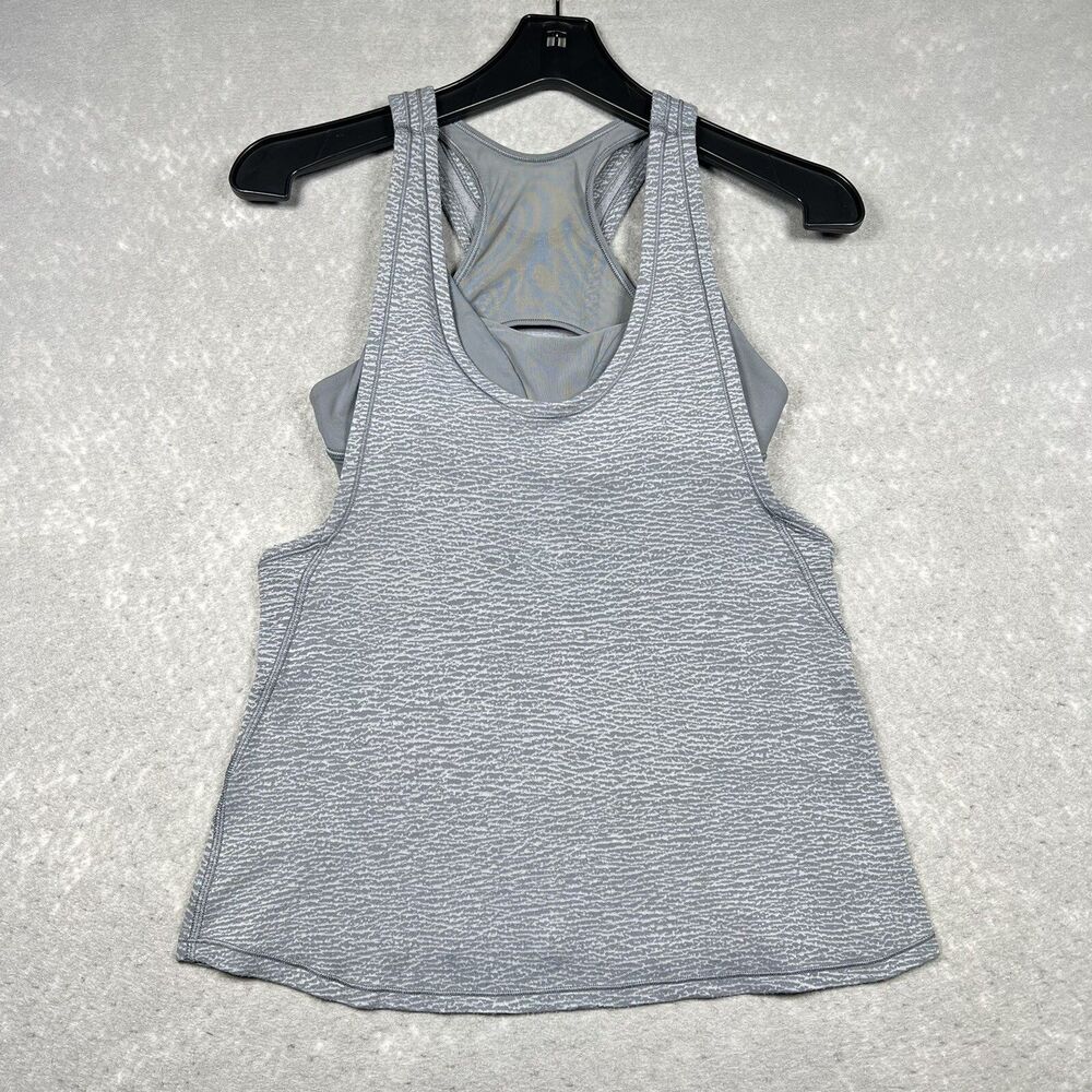 Lululemon Glide & Stride Tank Top Women’s Size 6 Gray Built-In Bra Yoga 2 in 1.